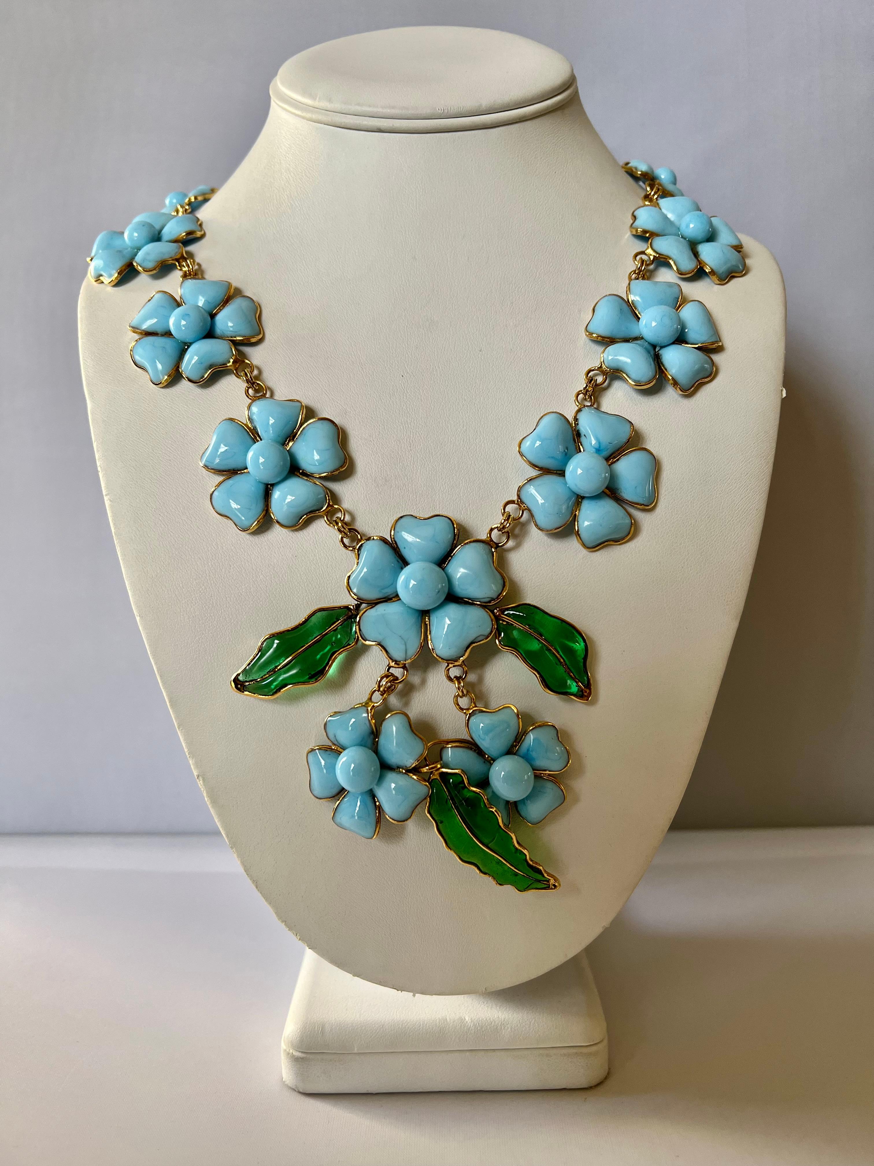 Vintage Chanel Camellia Turquoise Necklace  For Sale 2