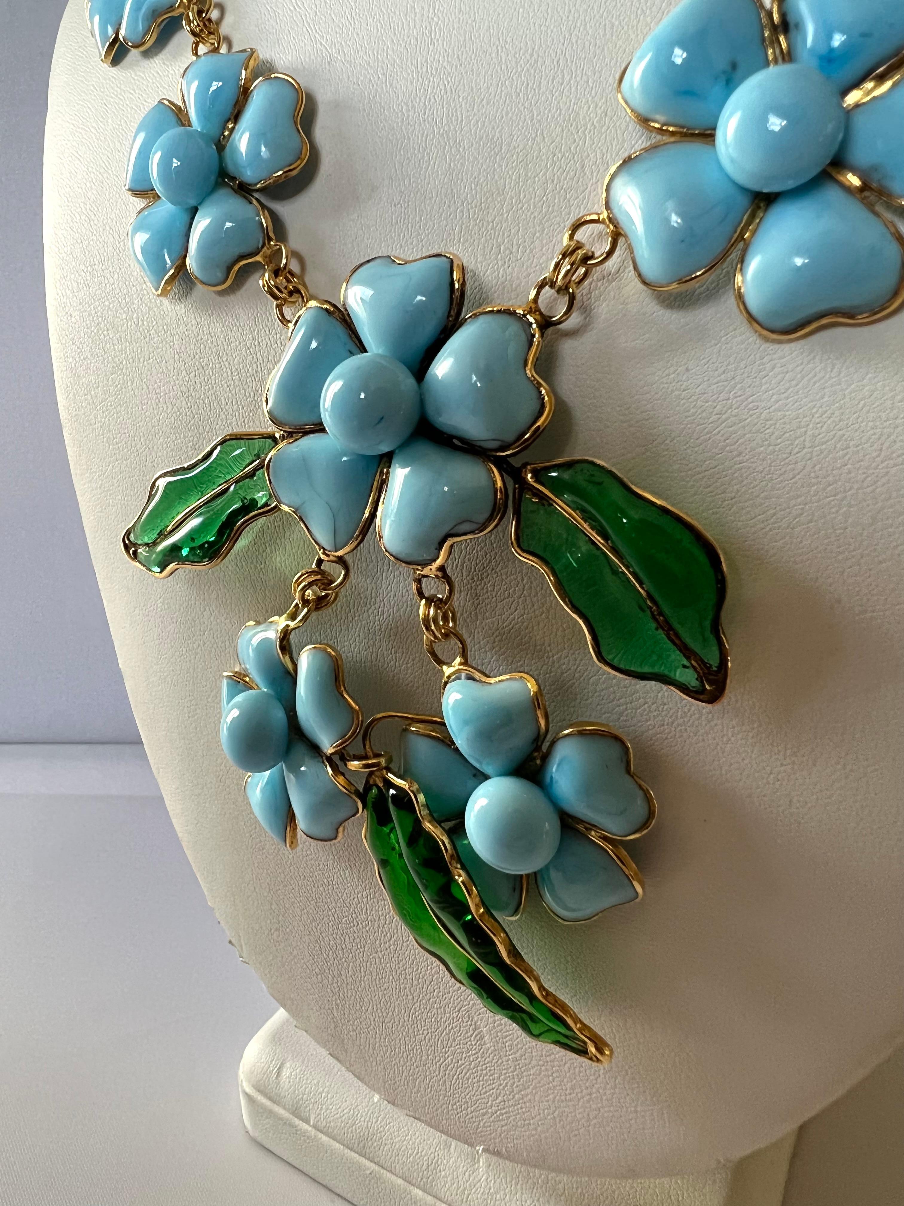 Artisan Vintage Chanel Camellia Turquoise Necklace  For Sale