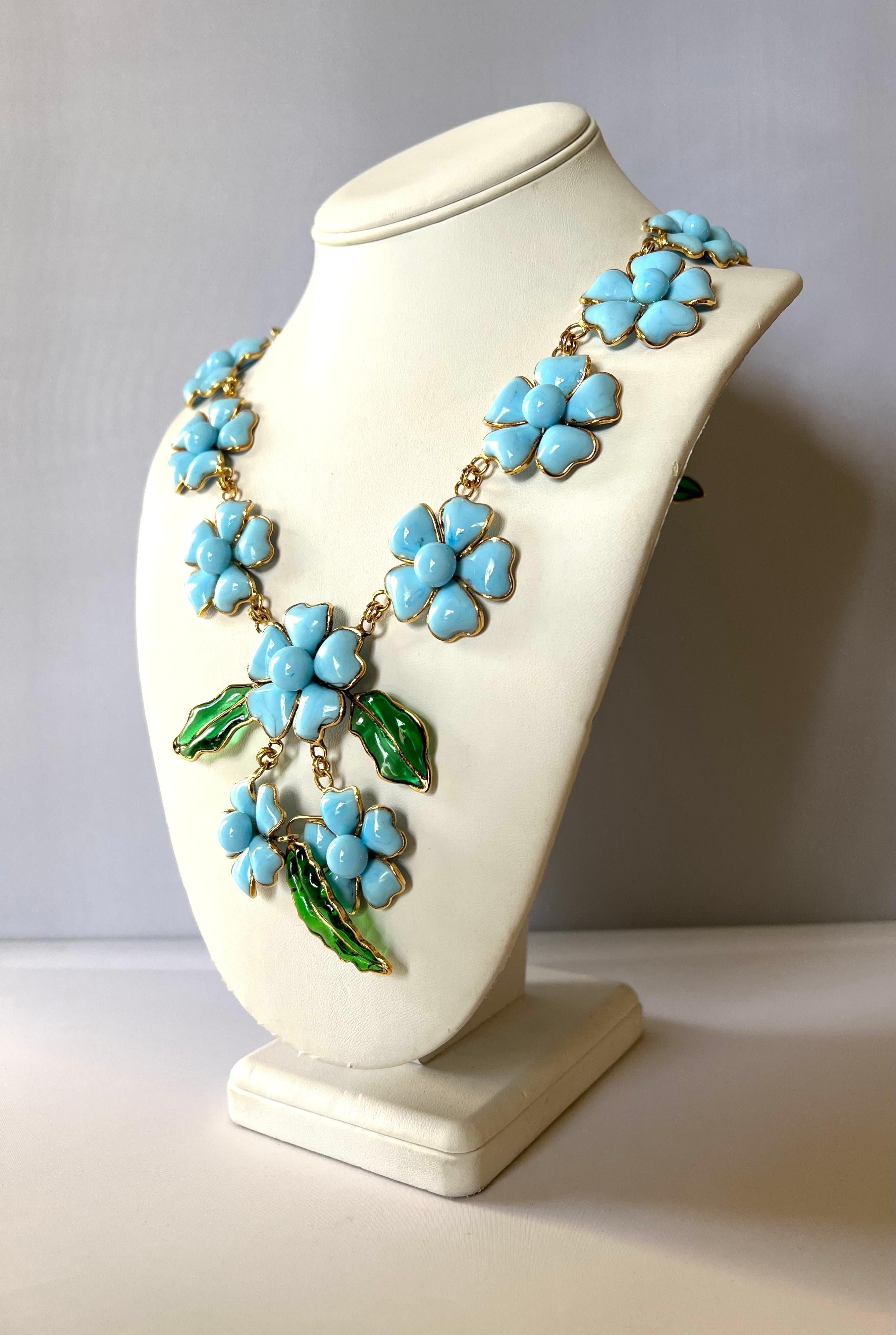 Women's Vintage Chanel Camellia Turquoise Necklace  For Sale