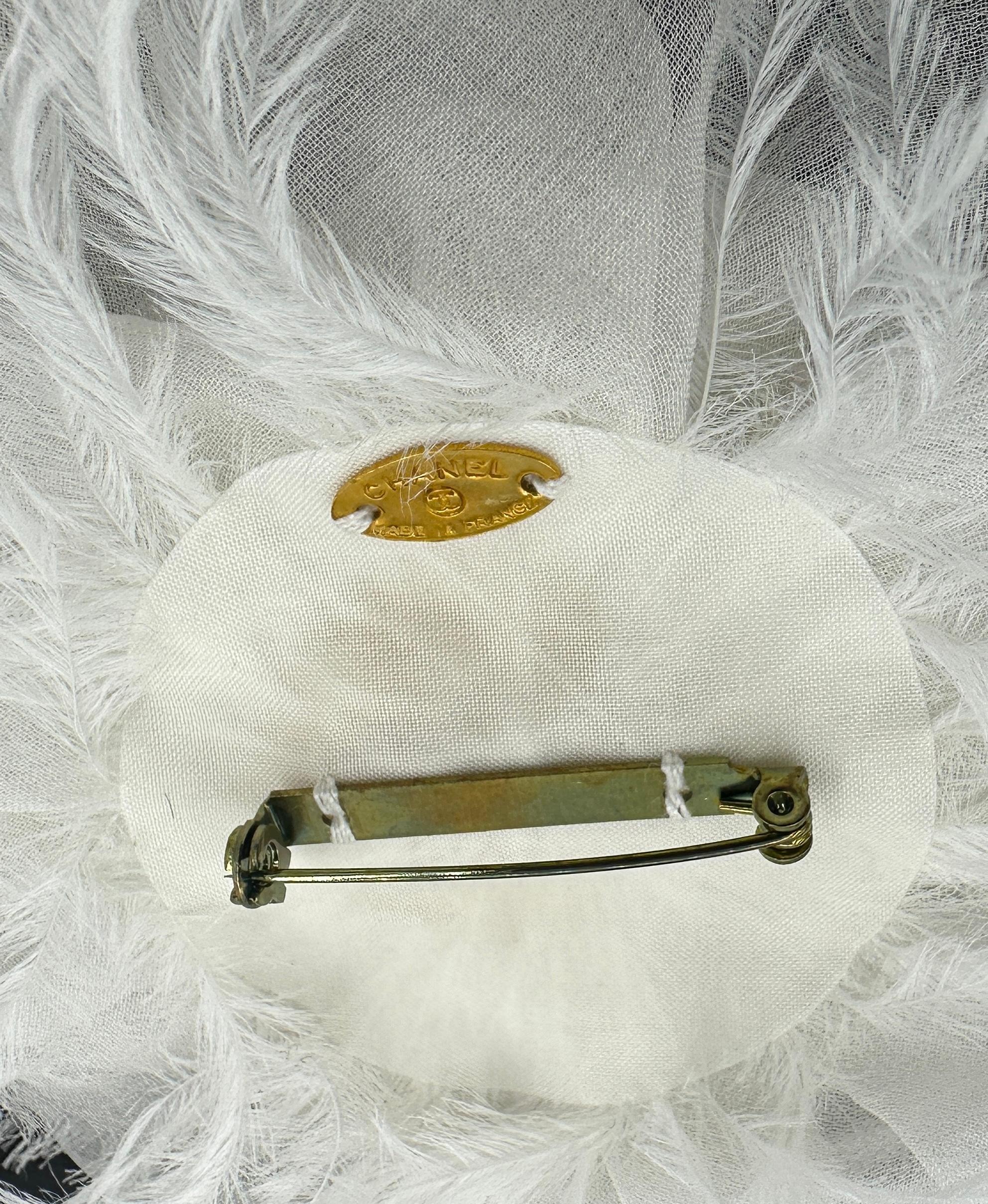 Women's Vintage Chanel Camellia White Silk Crepe and Feathers Brooch Made In France For Sale