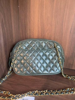 Vintage Chanel Camera Bag Dark Green Quilted Lambskin Leather Gold Hardware