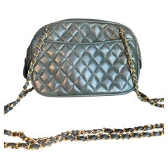 Vintage Chanel Camera Bag Dark Green Quilted Lambskin Leather Gold Hardware