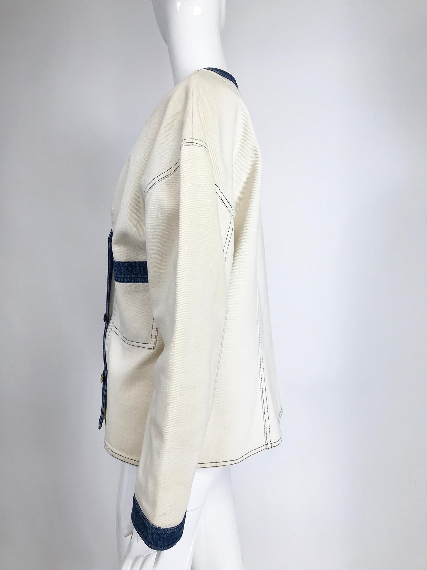 Women's Vintage Chanel Canvas and Denim Double Breasted Jacket 1980s
