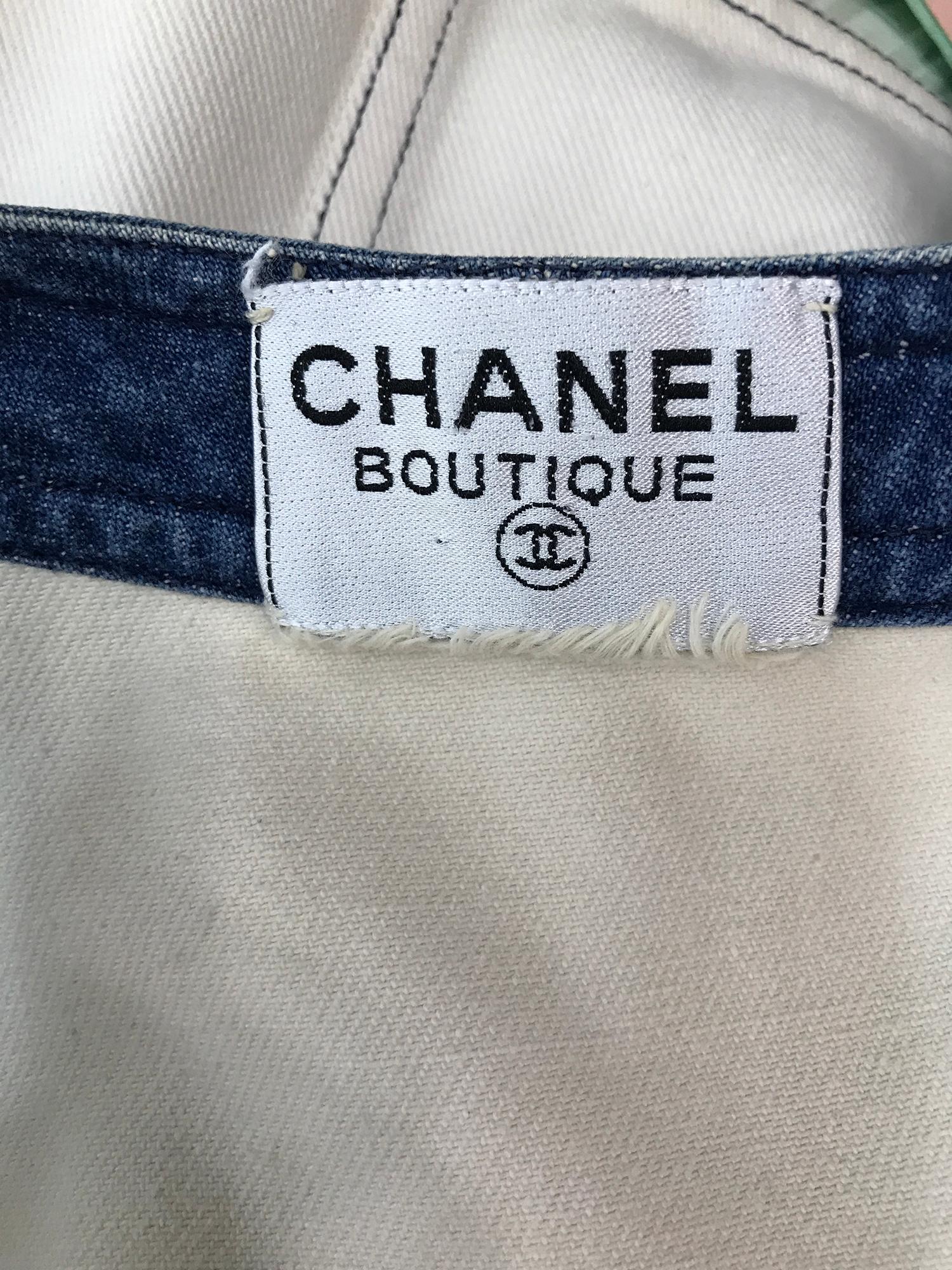 Vintage Chanel Canvas and Denim Double Breasted Jacket 1980s 2