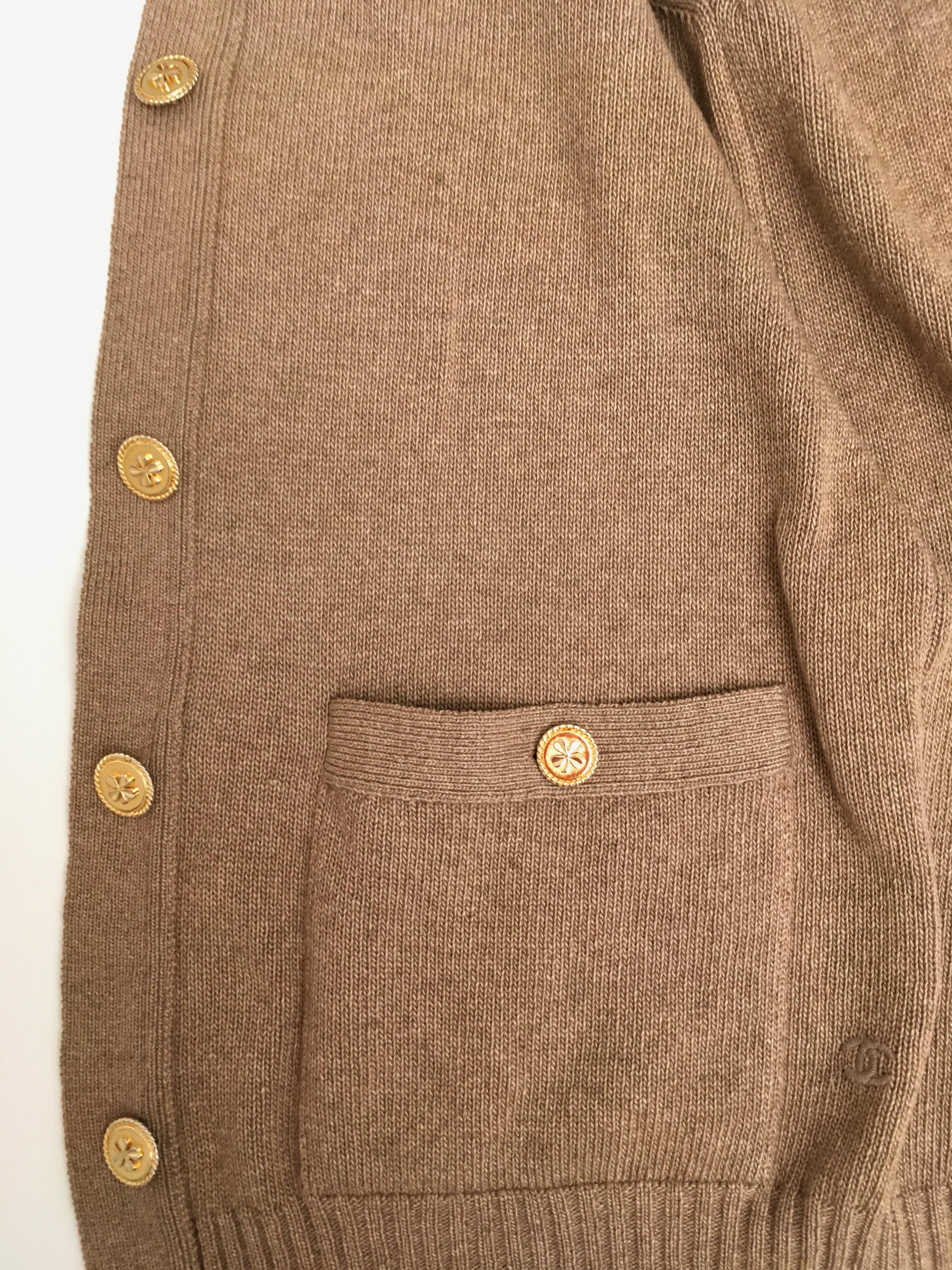 Brown Vintage Chanel Cardigan Sweater... Cashmere Timeless Classic For Sale