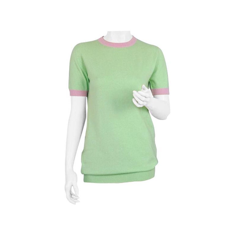 CHANEL-Cruise 2000 Lime Green Cashmere Sweater Set, Size-4