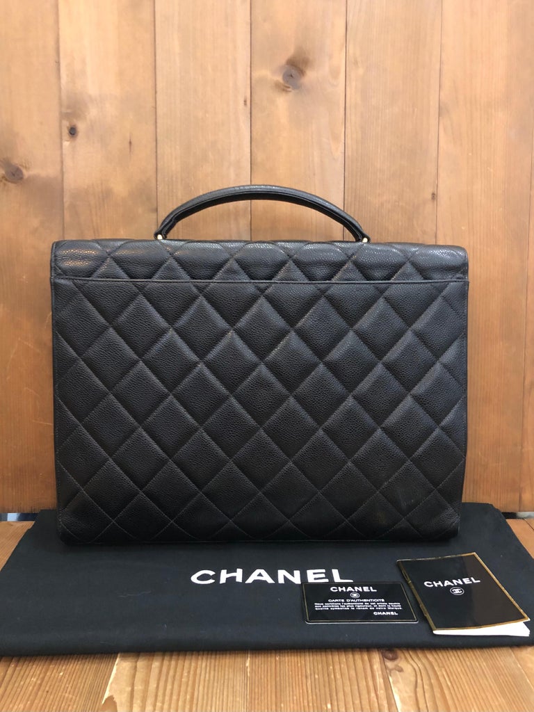 Vintage CHANEL Caviar Leather Jumbo Logo Briefcase Attaché Document ...