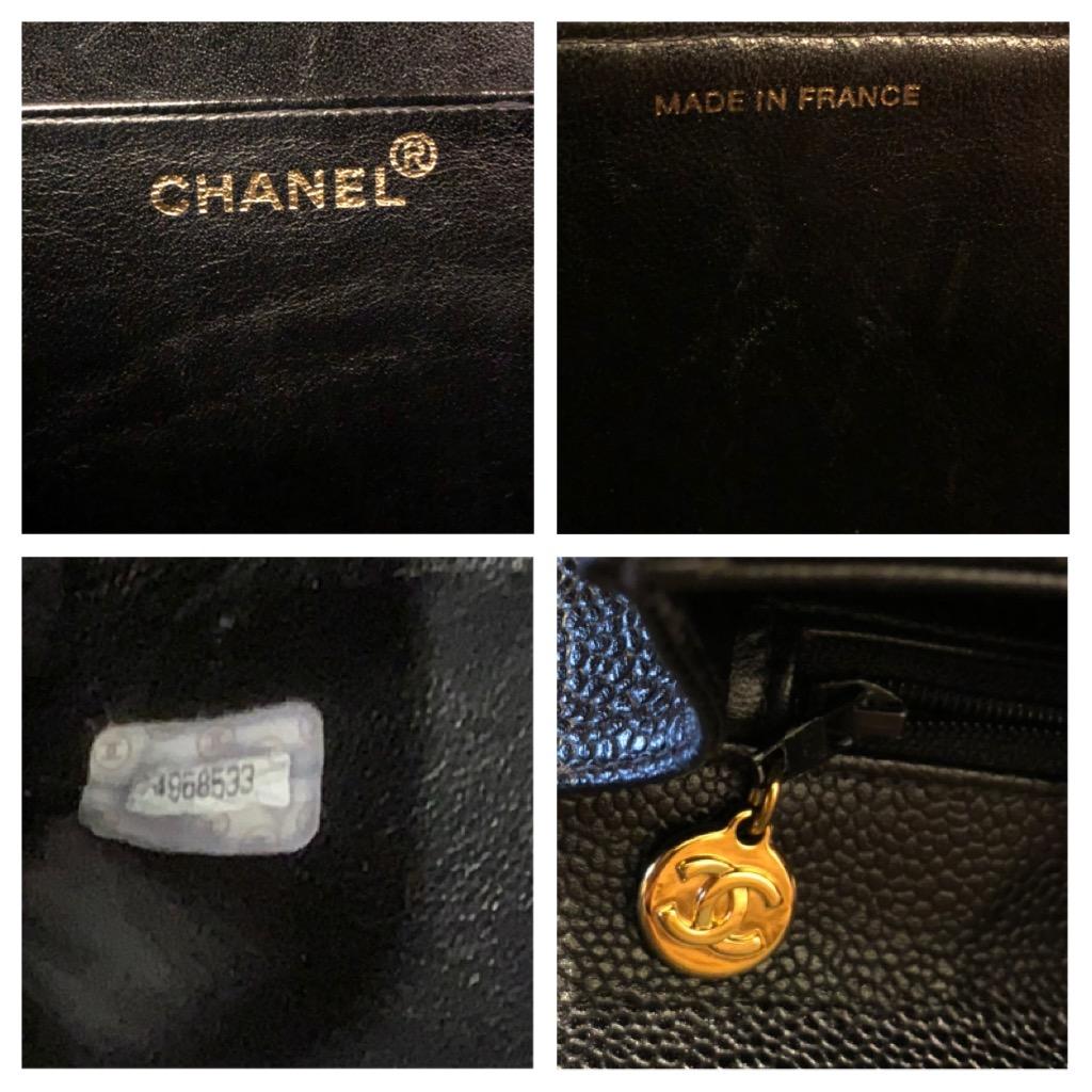Vintage CHANEL Caviar Calfski Leather Jumbo Logo Briefcase Attaché Document Blac 1