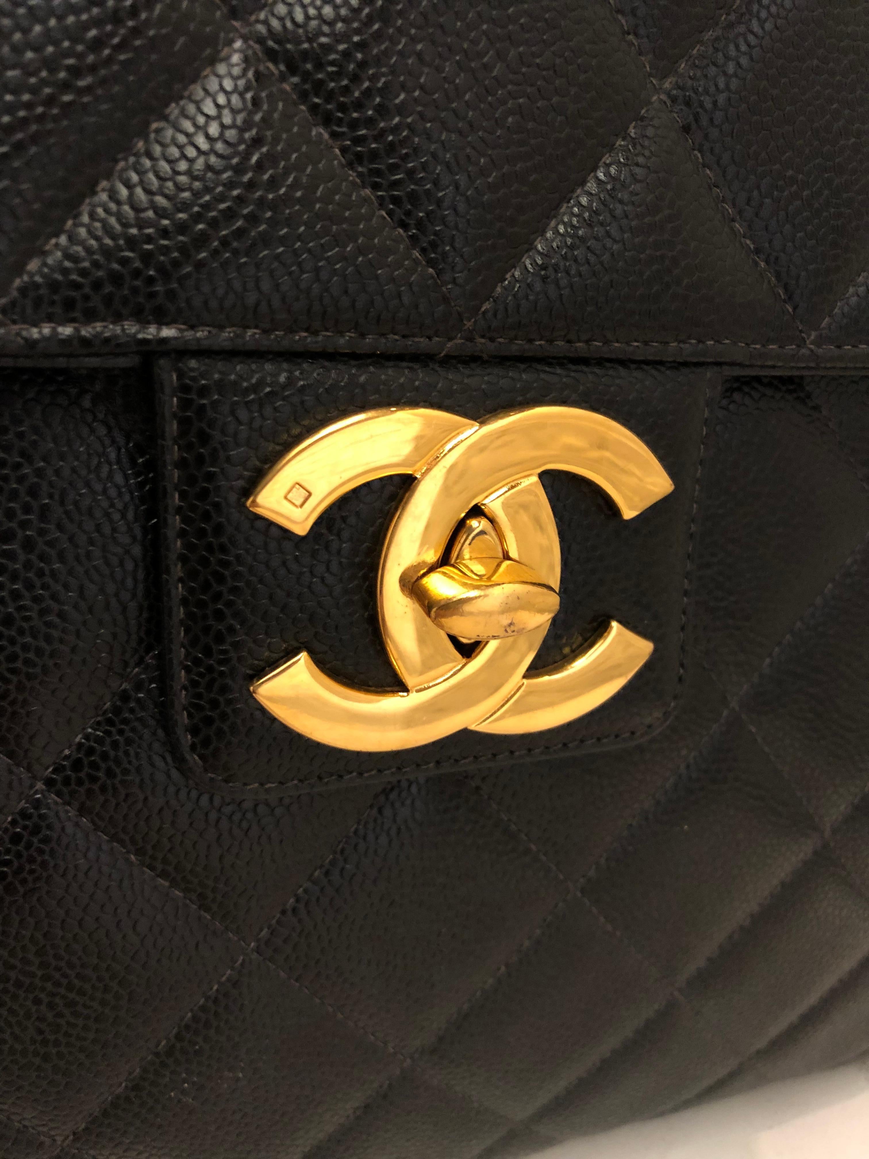 Vintage CHANEL Caviar Calfski Leather Jumbo Logo Briefcase Attaché Document Blac 5