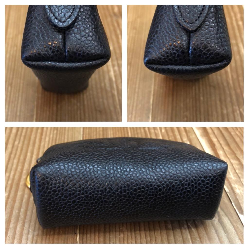 Vintage CHANEL Caviar Calfskin Leather Mini Pouch Bag Black 2
