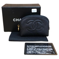 Vintage CHANEL Caviar Calfskin Leather Mini Pouch Bag Black