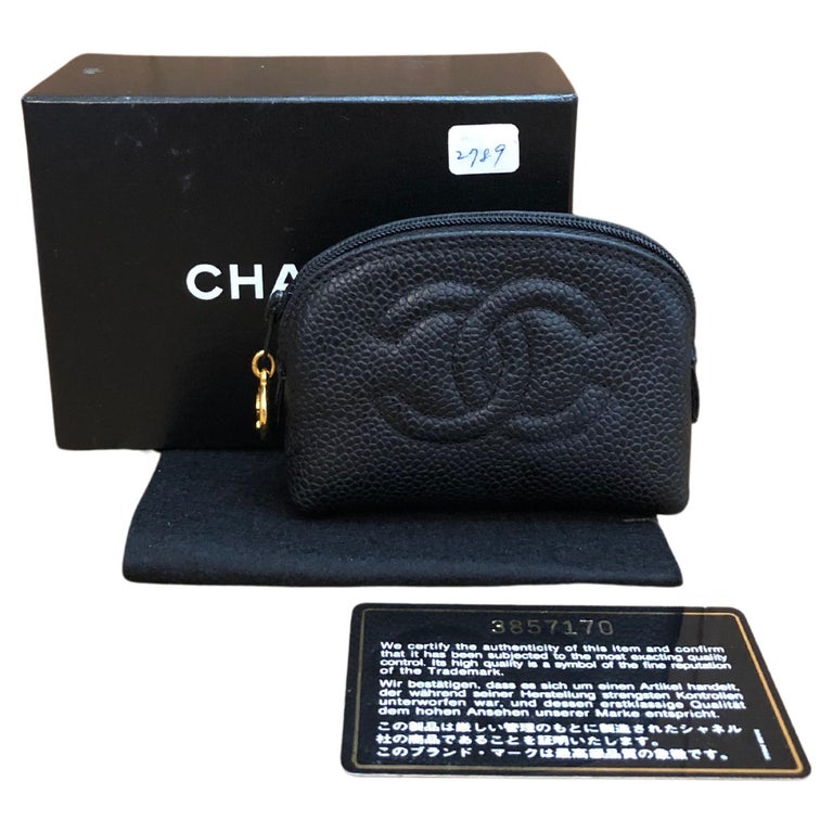 1990's Vintage Chanel Black Caviar Leather Compact Mirror at 1stDibs