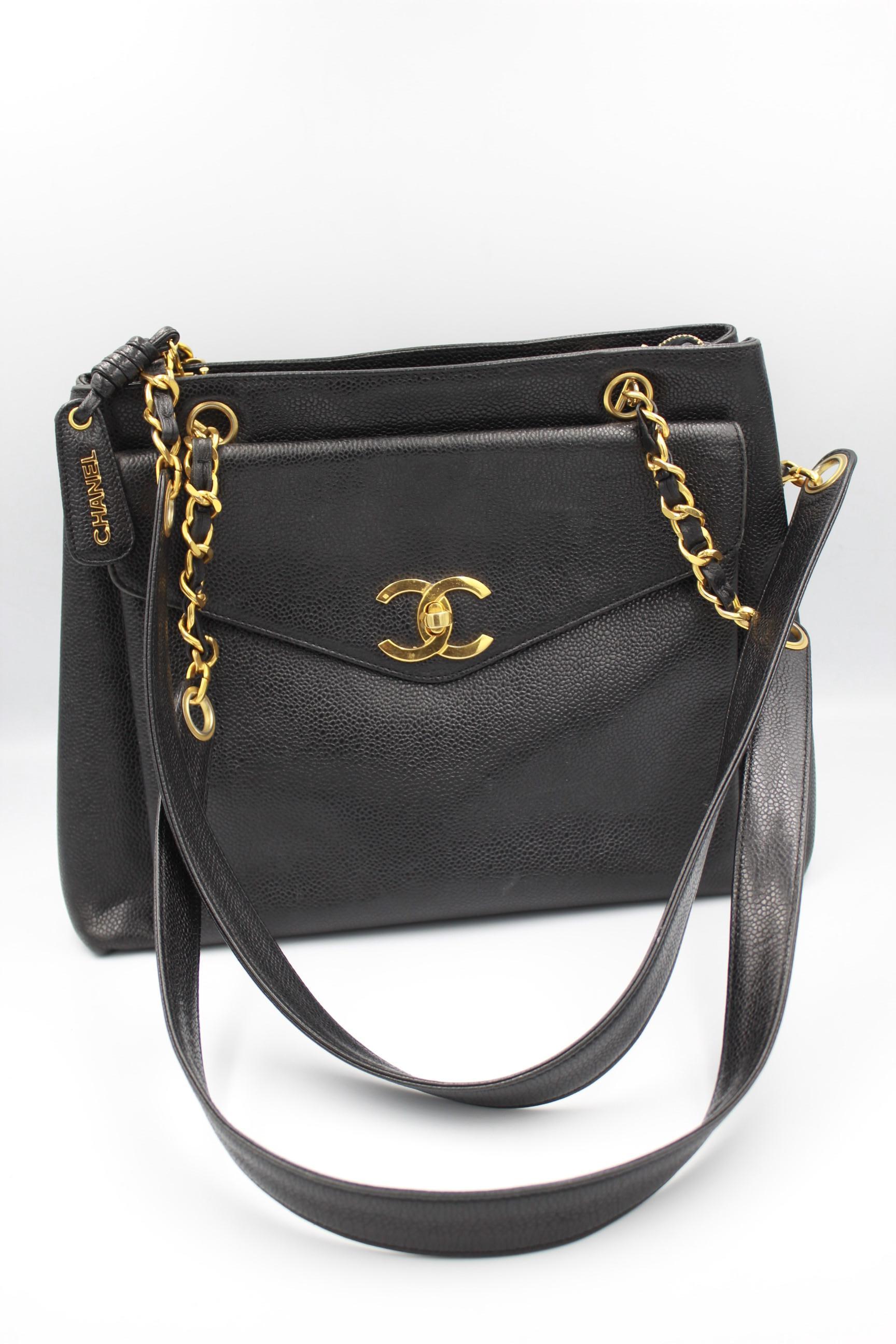 Vintage Chanel Caviar  Shopper Bag with Mademoiselle Timeless Clasp 4