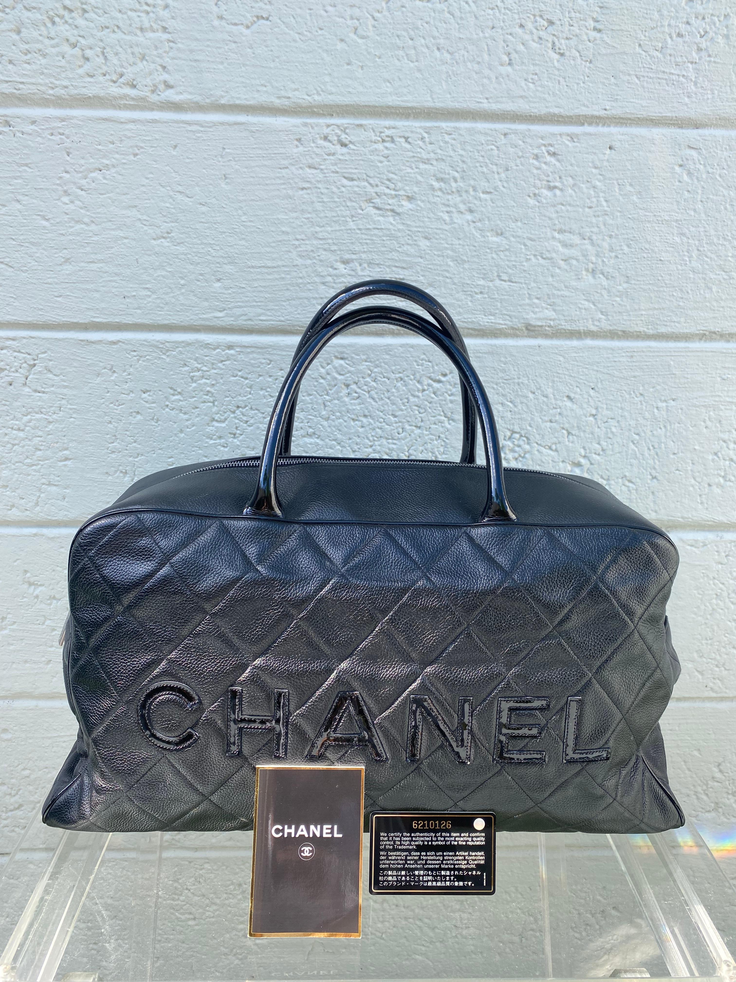 Chanel Rare Vintage Black Caviar Weekender Travel Duffle Shopper Bag For Sale 6