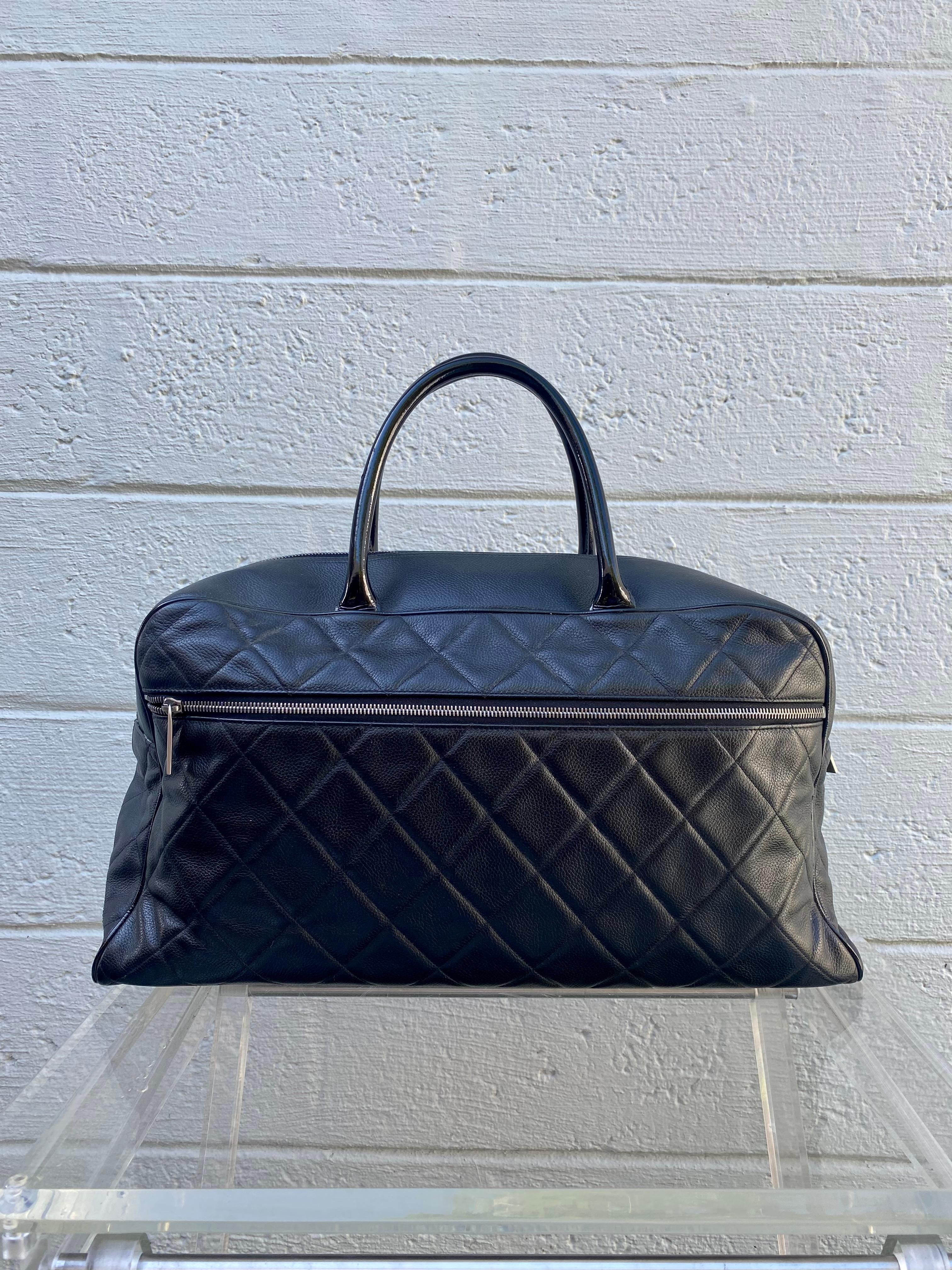 Chanel Rare Vintage Black Caviar Weekender Travel Duffle Shopper Bag In Excellent Condition For Sale In Fort Lauderdale, FL