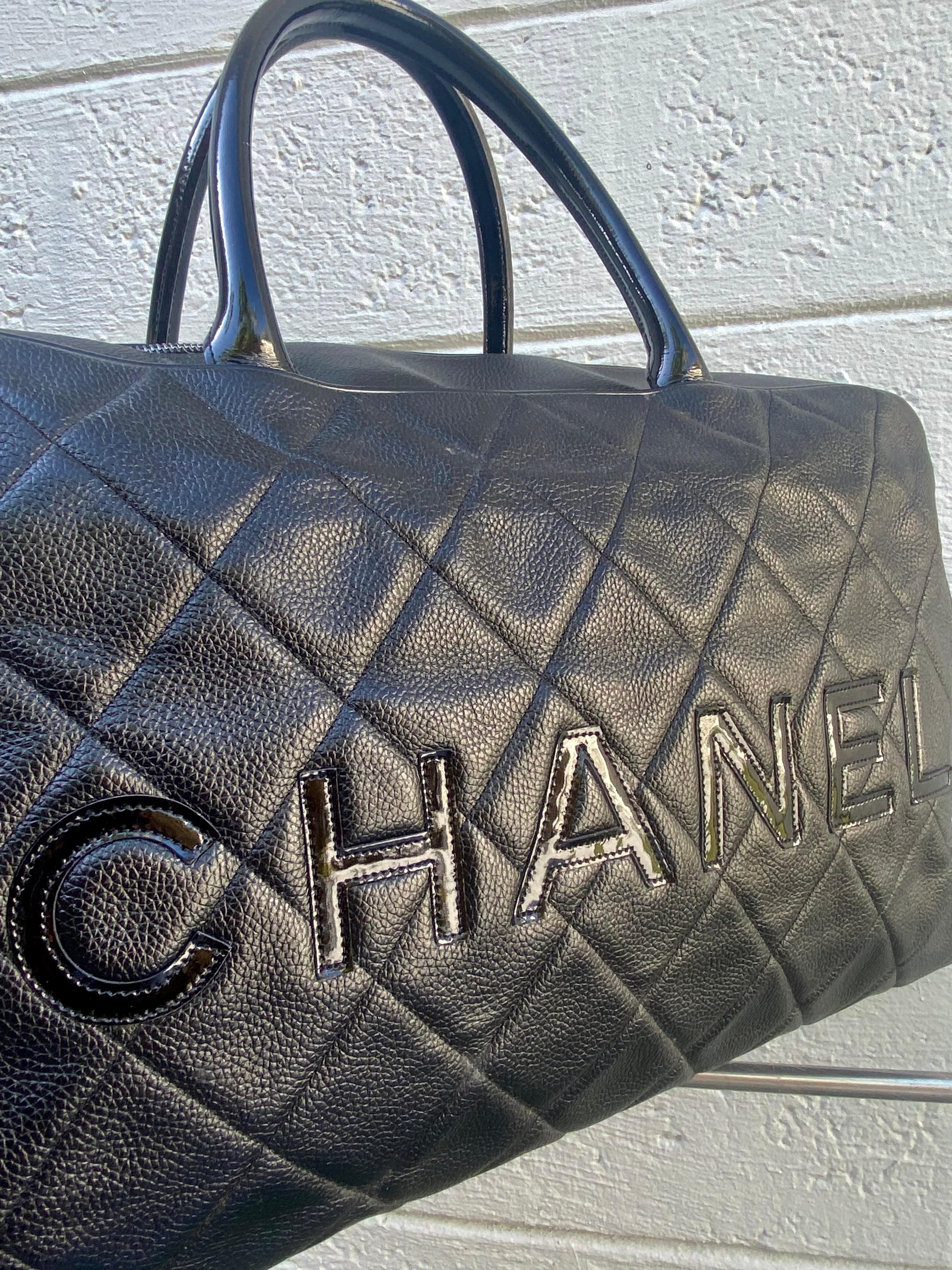 Chanel Rare Vintage Black Caviar Weekender Travel Duffle Shopper Bag For Sale 5