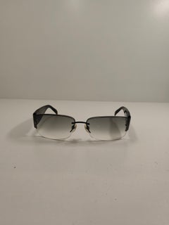 Vintage Chanel CC Interlocking Black Large Side Logo Grey Lens Sunglasses