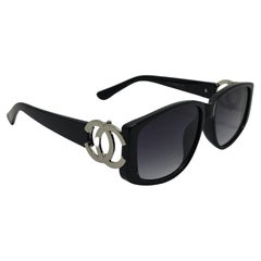 Occhiali da sole vintage Chanel CC Interlocking Black Large Side Logo Grey Lens