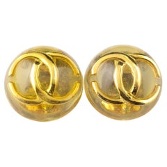 Orecchini a clip con logo Chanel CC vintage, giallo e oro