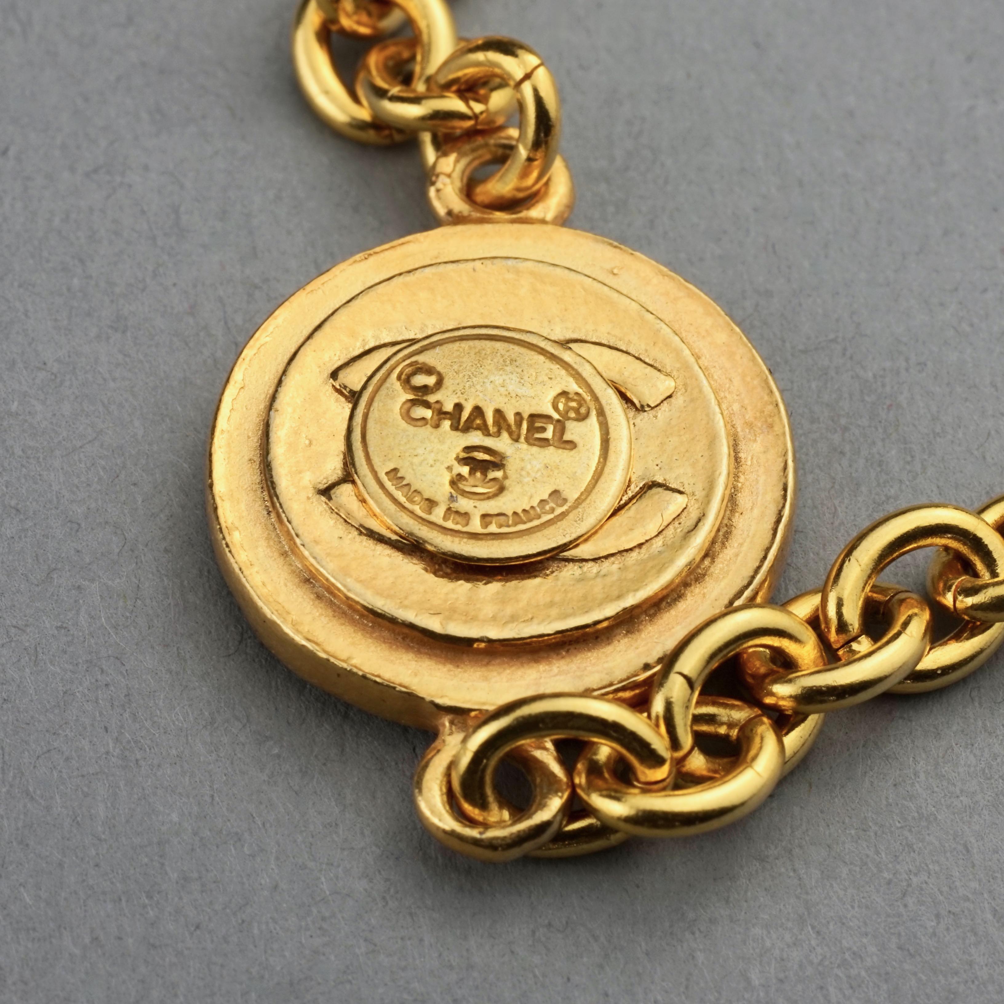 Vintage CHANEL CC Logo Coin Medallion Charm Long Necklace For Sale 5