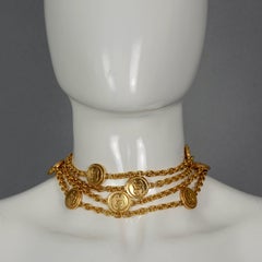 Vintage CHANEL CC Logo Coin Medallion Charm Long Necklace