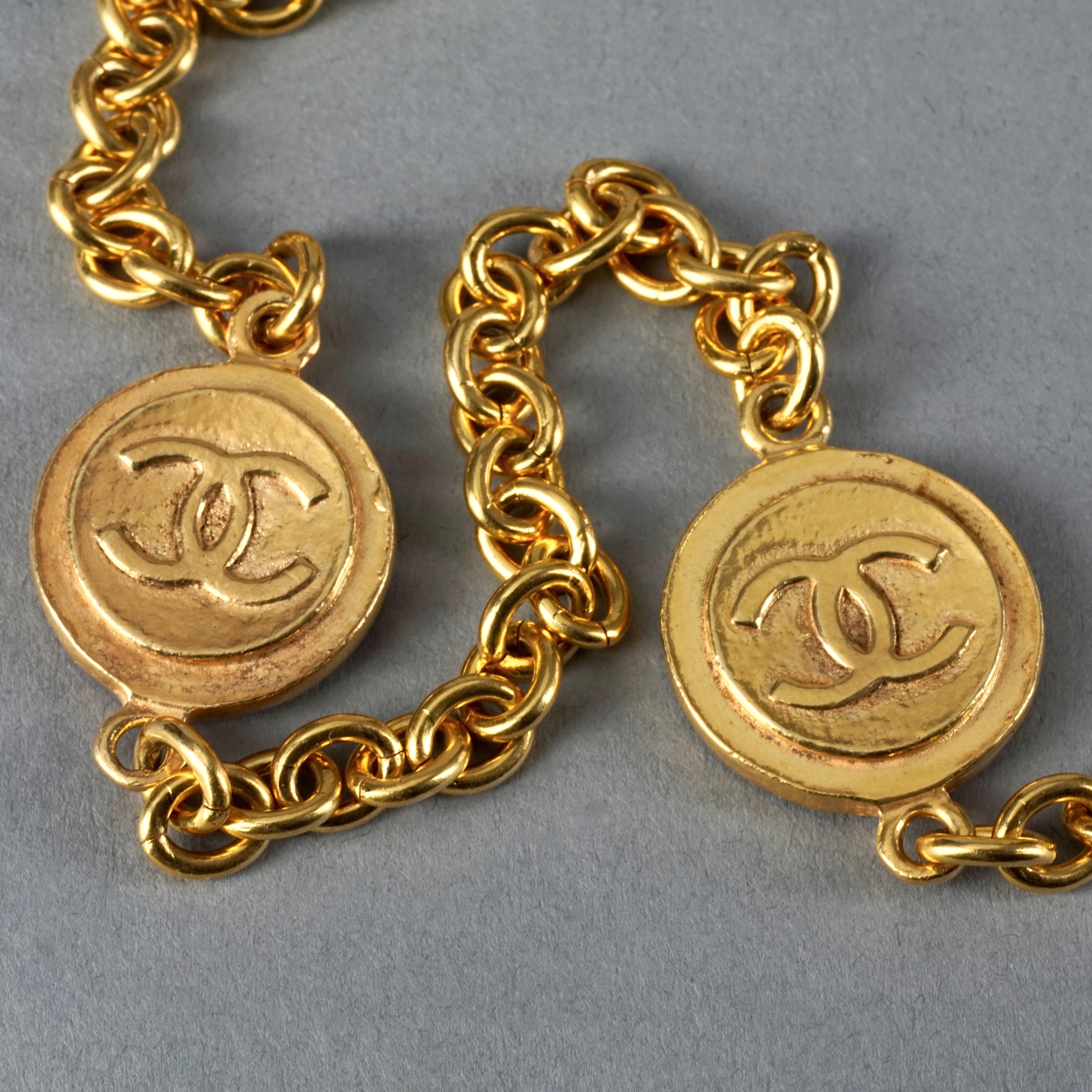 Vintage CHANEL CC Logo Coin Medallion Charm Long Necklace For Sale 3