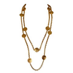 Vintage CHANEL CC Logo Coin Medallion Charm Long Necklace