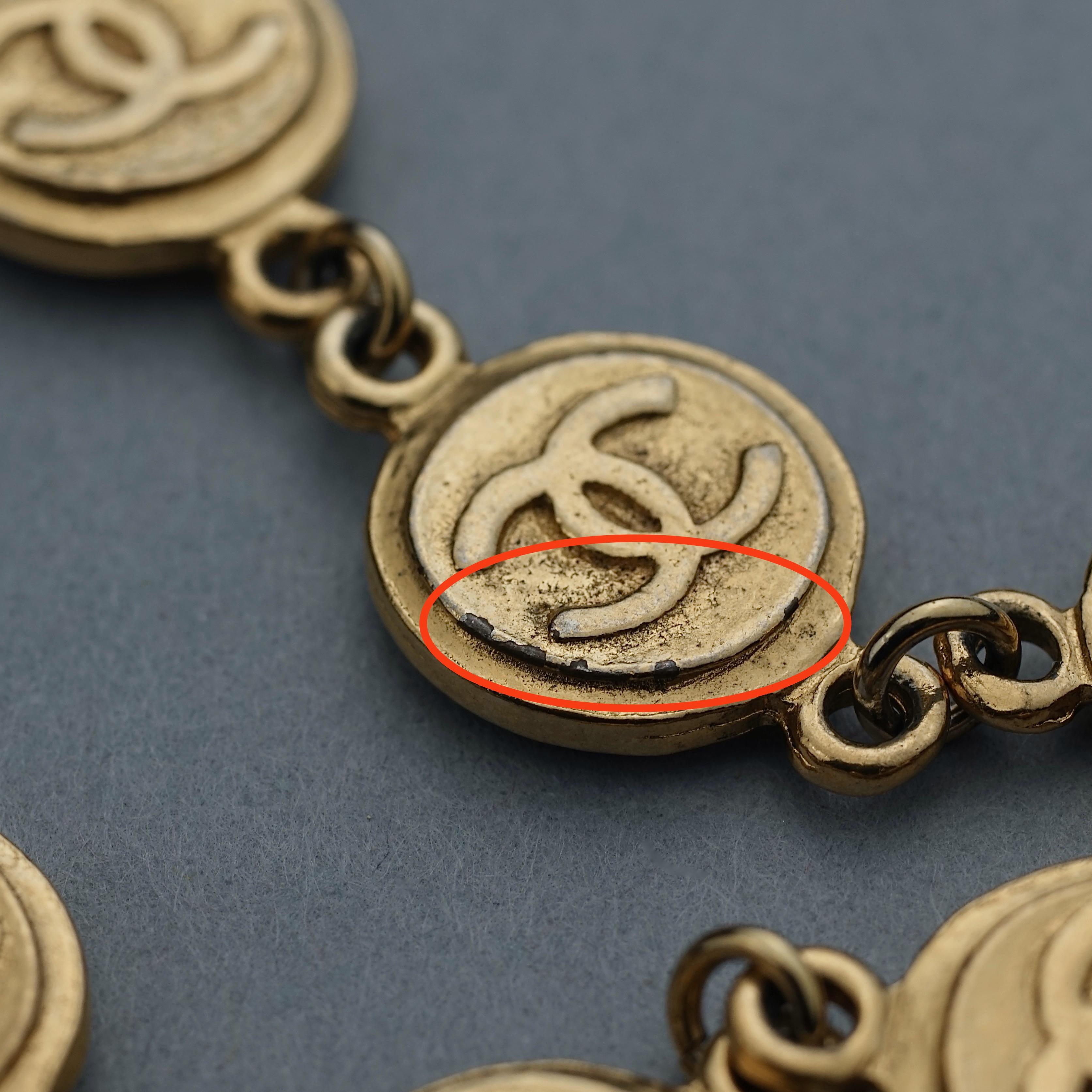 Vintage CHANEL CC Logo Coin Medallion Charm Multi Strand Bracelet 6