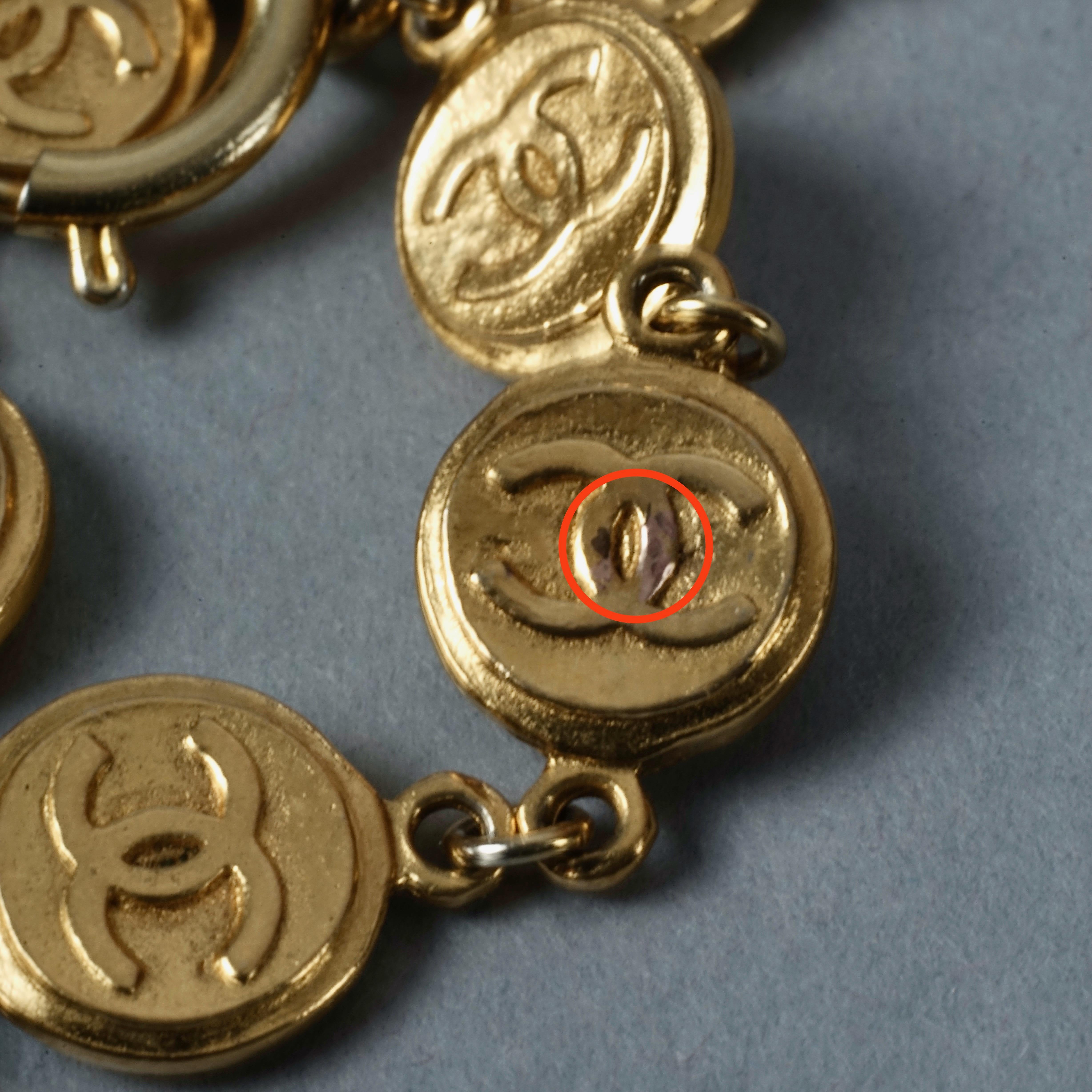 Vintage CHANEL CC Logo Coin Medallion Charm Multi Strand Bracelet 7