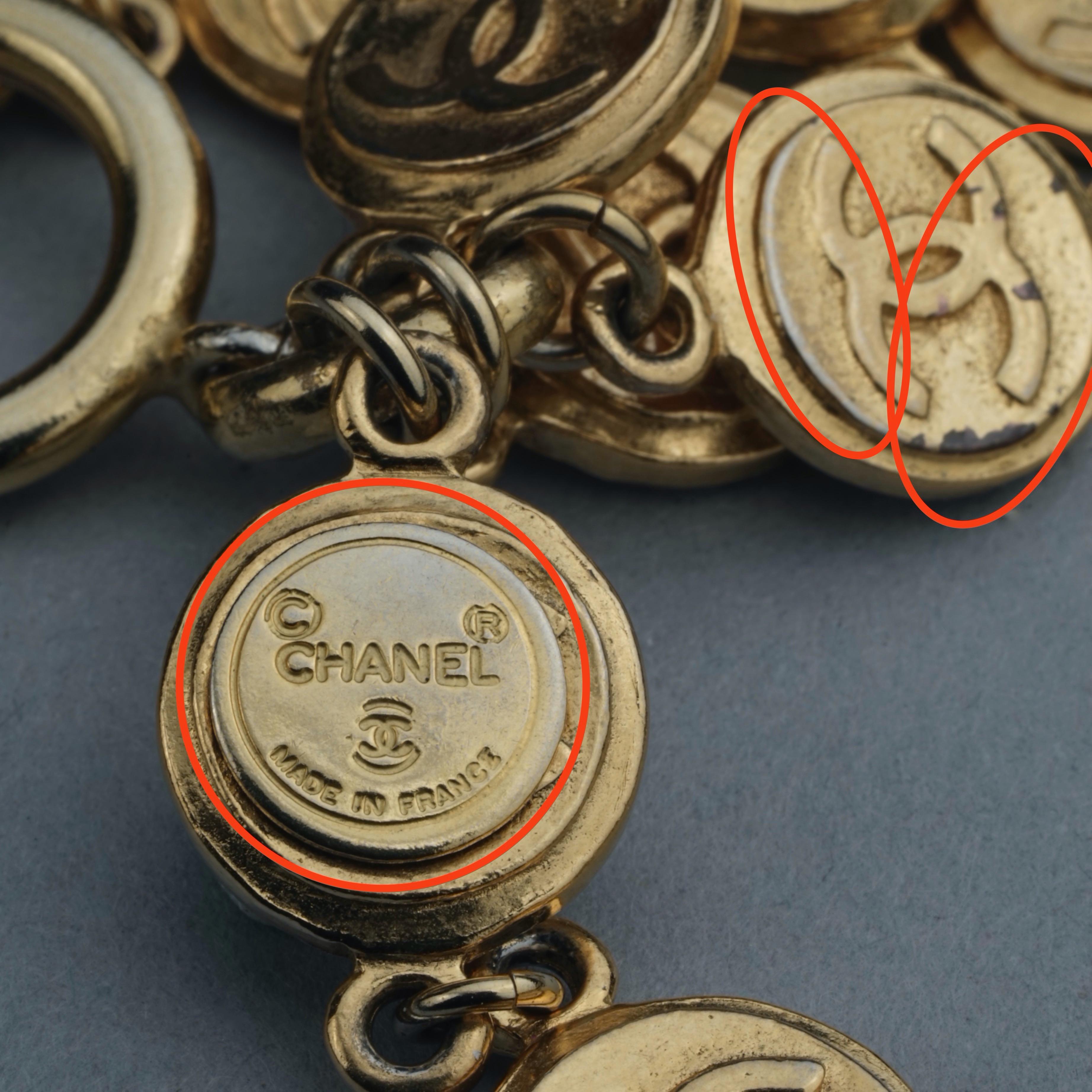 Vintage CHANEL CC Logo Coin Medallion Charm Multi Strand Bracelet 8