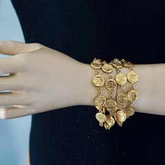 Vintage CHANEL CC Logo Coin Medallion Charm Multi Strand Bracelet