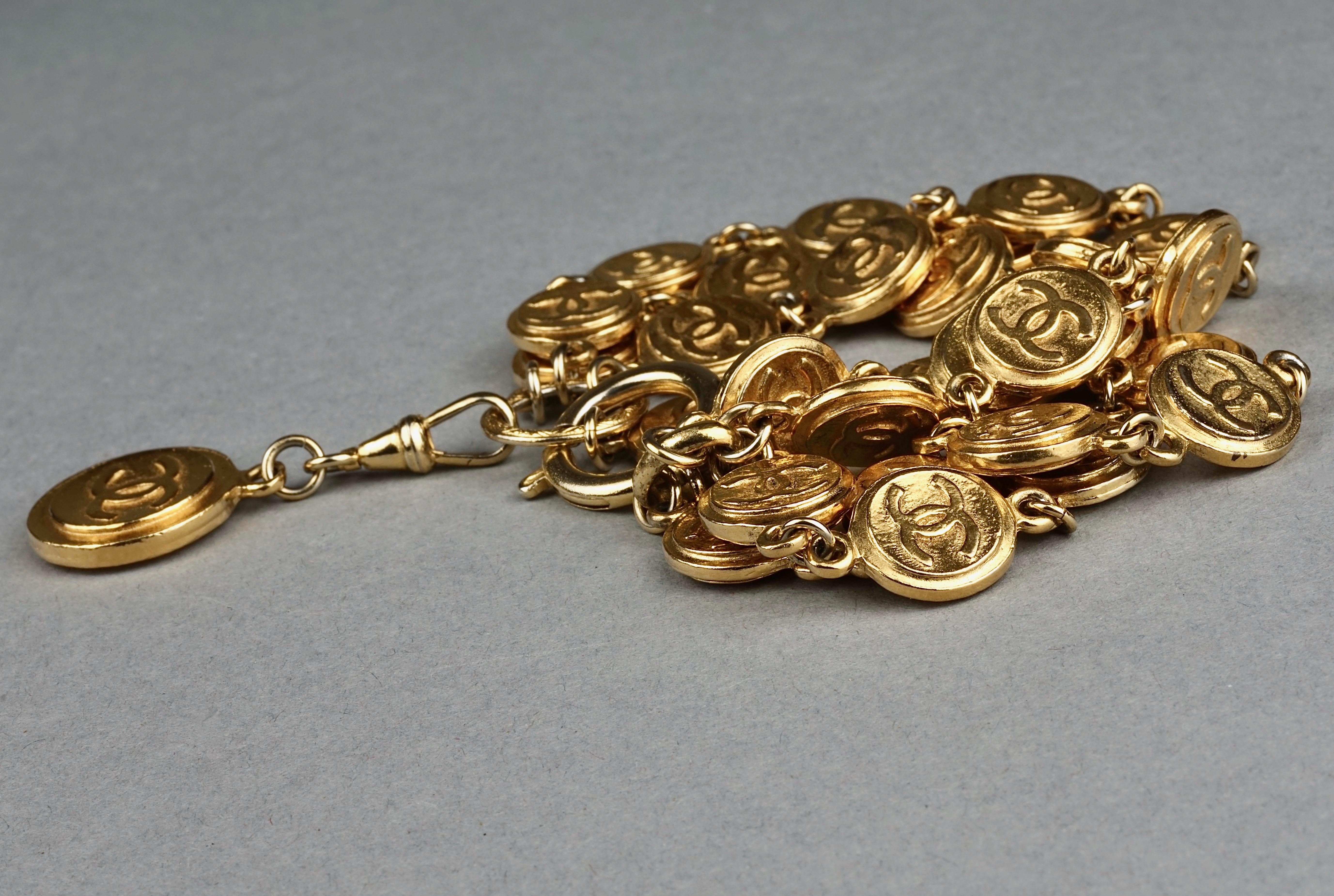 Women's Vintage CHANEL CC Logo Coin Medallion Charm Multi Strand Bracelet