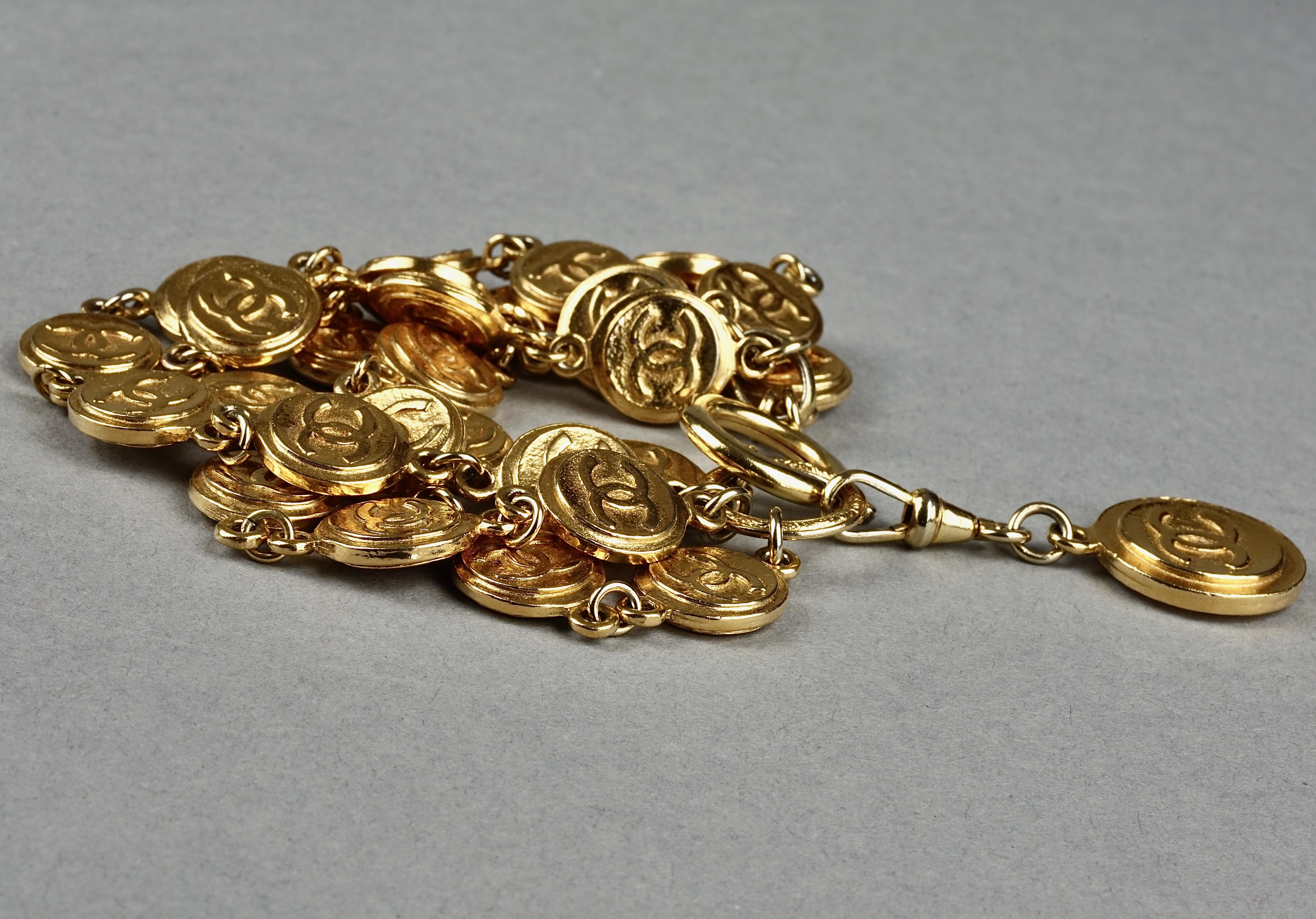 Vintage CHANEL CC Logo Coin Medallion Charm Multi Strand Bracelet 1