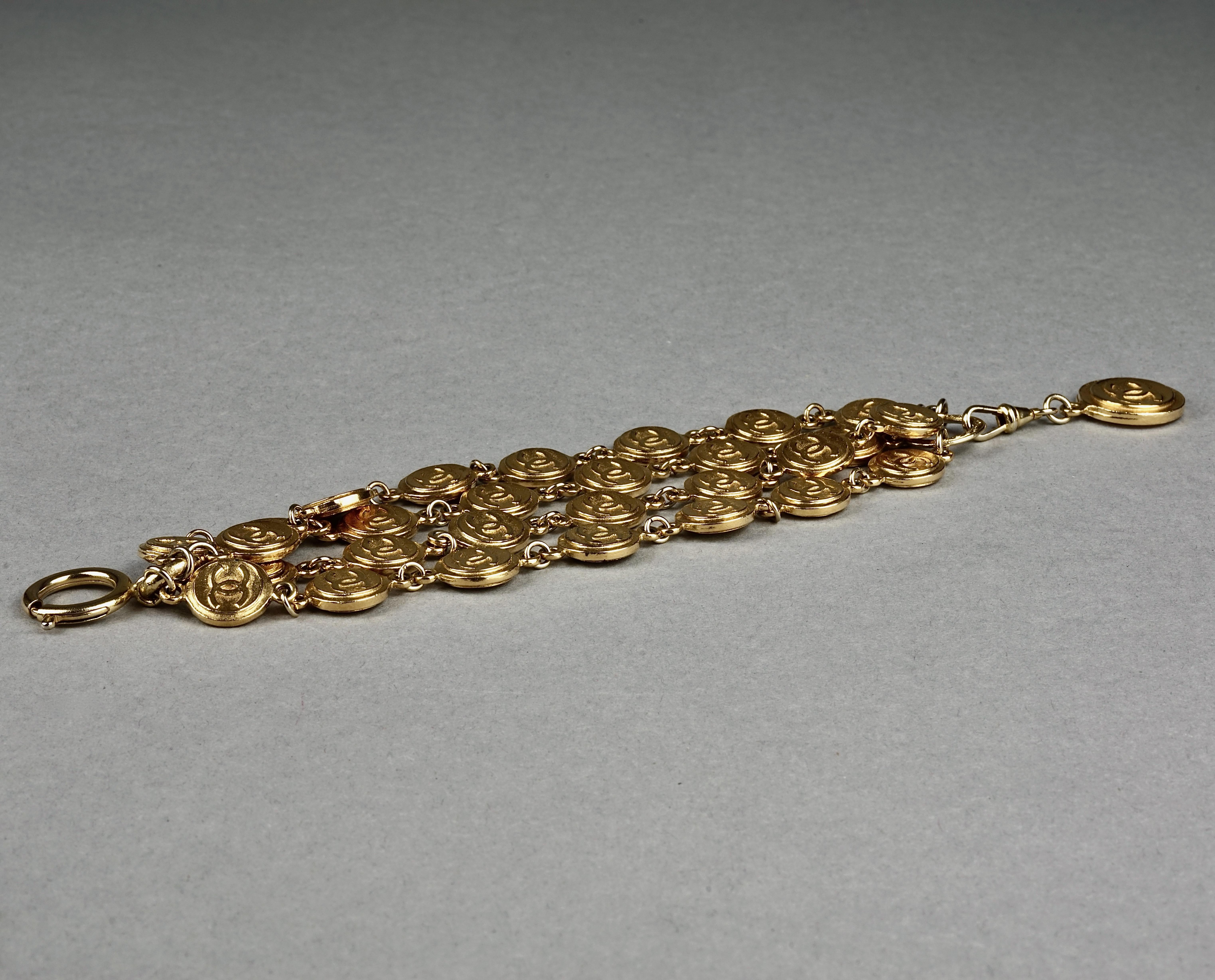 Vintage CHANEL CC Logo Coin Medallion Charm Multi Strand Bracelet 4