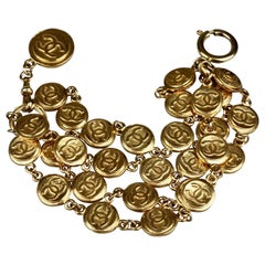 Vintage CHANEL CC Logo Coin Medallion Charm Multi Strand Bracelet