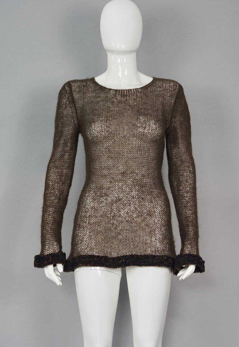 Vintage CHANEL CC Logo Frills Brown Knitted Wool Sweater For Sale at ...