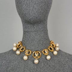 Vintage CHANEL CC Logo Links Pearl Charms Necklace