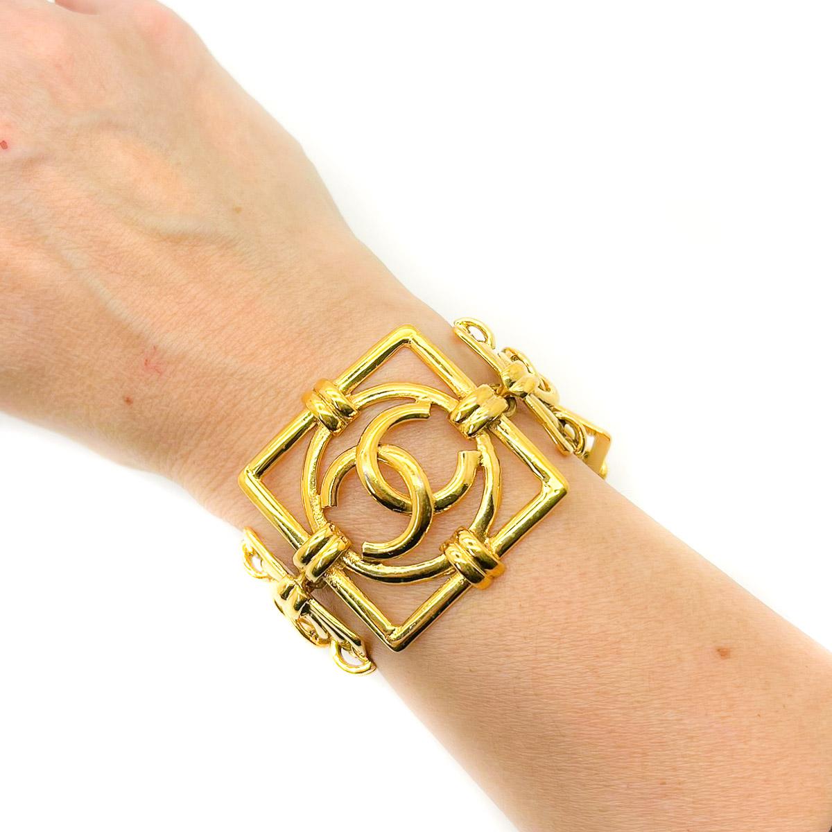 An exceptional Vintage Chanel CC Logo Panel Cuff. A large statement cuff originating from the height of Karl Lagerfeld and Victoire de Castellane's tenure. Large panels frame the iconic interlocking CC logos as they envelop the wrist. Simply an