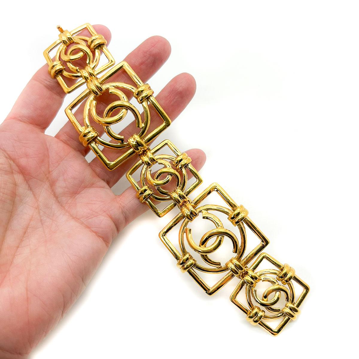 Vintage Chanel CC Logo Panel Cuff 1990 For Sale 3