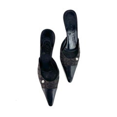 Vintage Chanel CC Logo Print Pointed Toe Mules Pumps 36.5