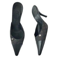 Vintage Chanel Logo Print Pointed Toe Mules Pumps 36.5