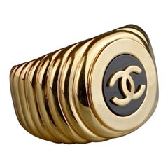 Vintage CHANEL CC Logo Ribbed Cuff Bracelet