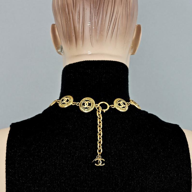 Women's or Men's Vintage CHANEL CC Logo Sunburst Openwork Medallion Charm Necklace