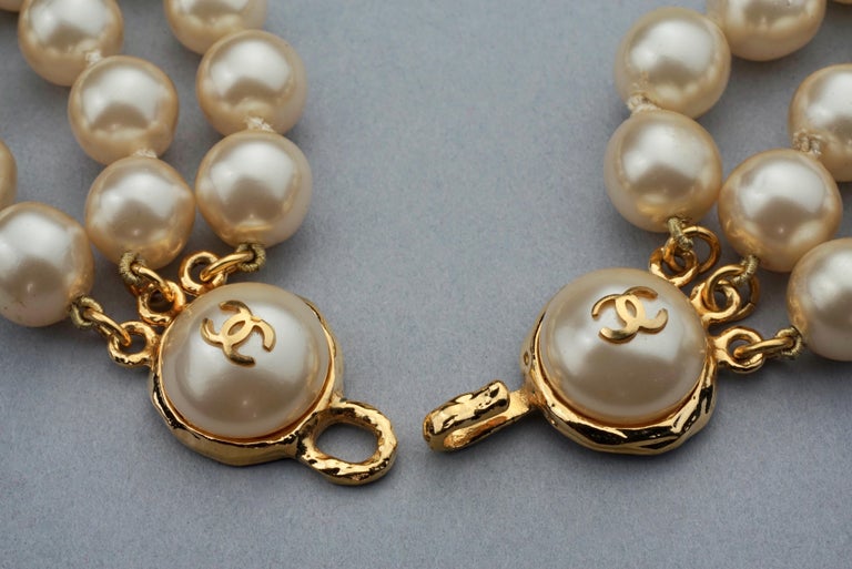 Vintage CHANEL CC Logo Triple Strand Pearl Necklace For Sale at 1stDibs   chanel double strand pearl necklace, chanel triple strand pearl necklace, chanel  pearl necklace