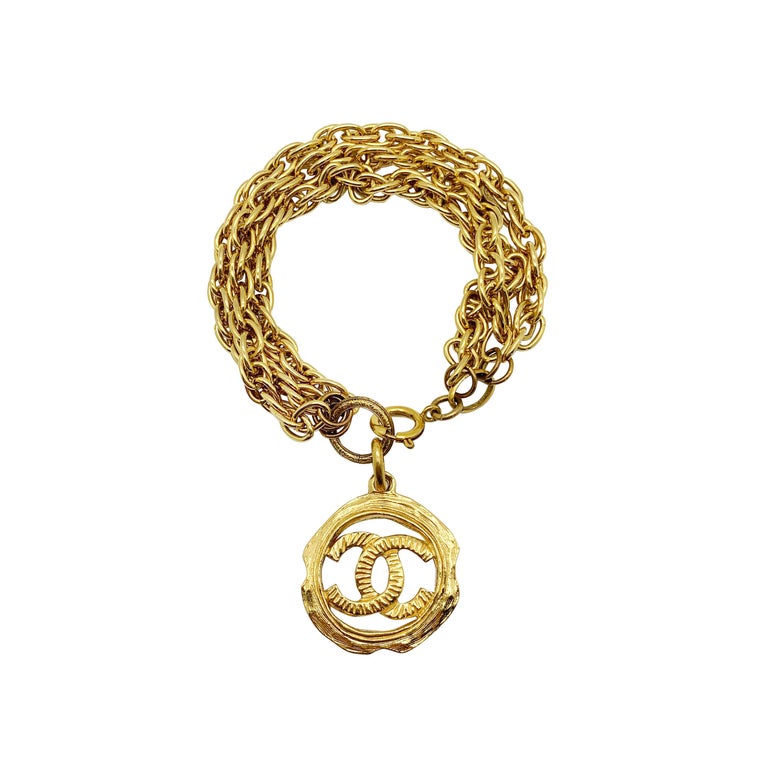 Vintage Chanel Chain Logo Charm Bracelet 1980s For Sale at 1stDibs