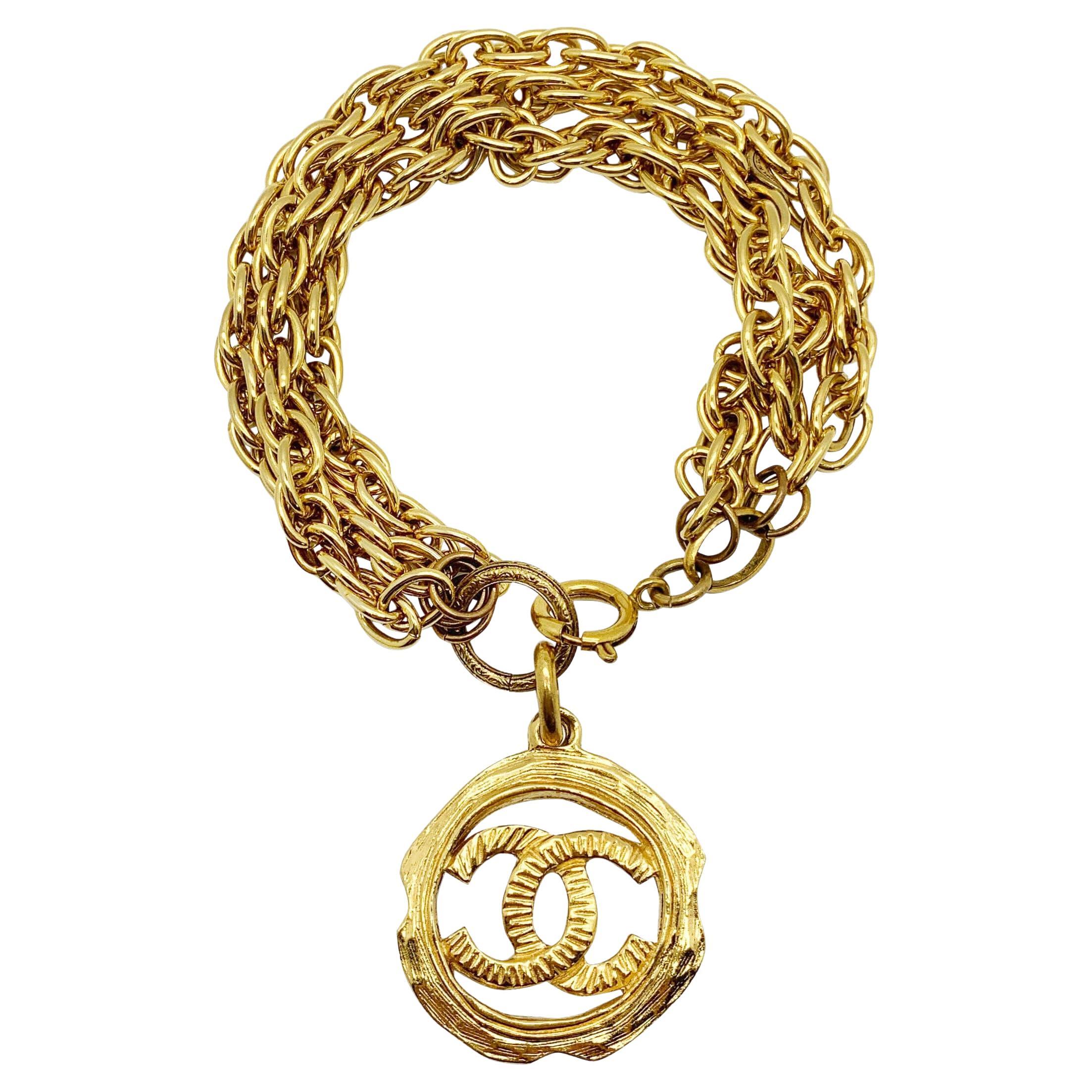 Vintage Chanel Chain Logo Charm Bracelet 1980s For Sale