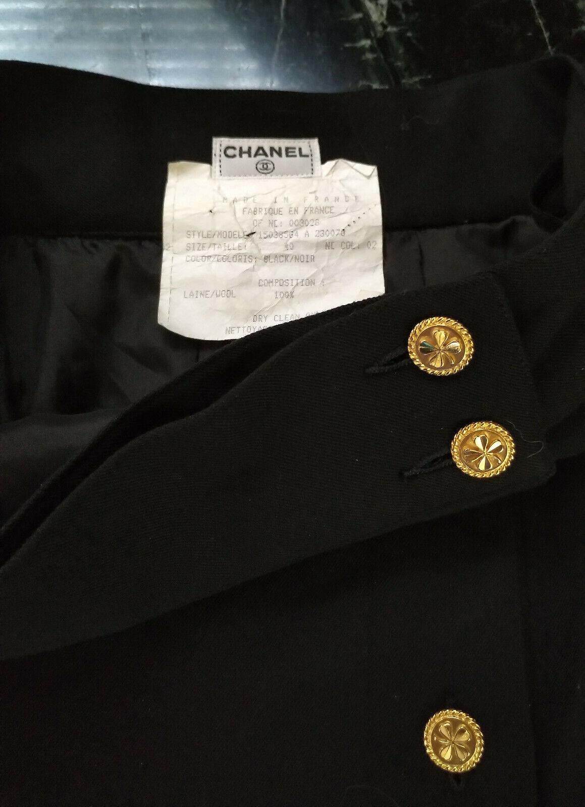 Vintage Chanel Classic 1980's Black (8) 18K Gold Plate Buttons Skirt FR 38/ US 6 5