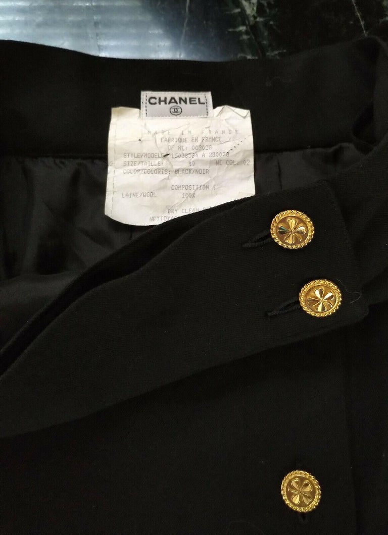 Vintage Chanel Classic 1980's Black (8) 18K Gold Plate Buttons Skirt FR 38/  US 6