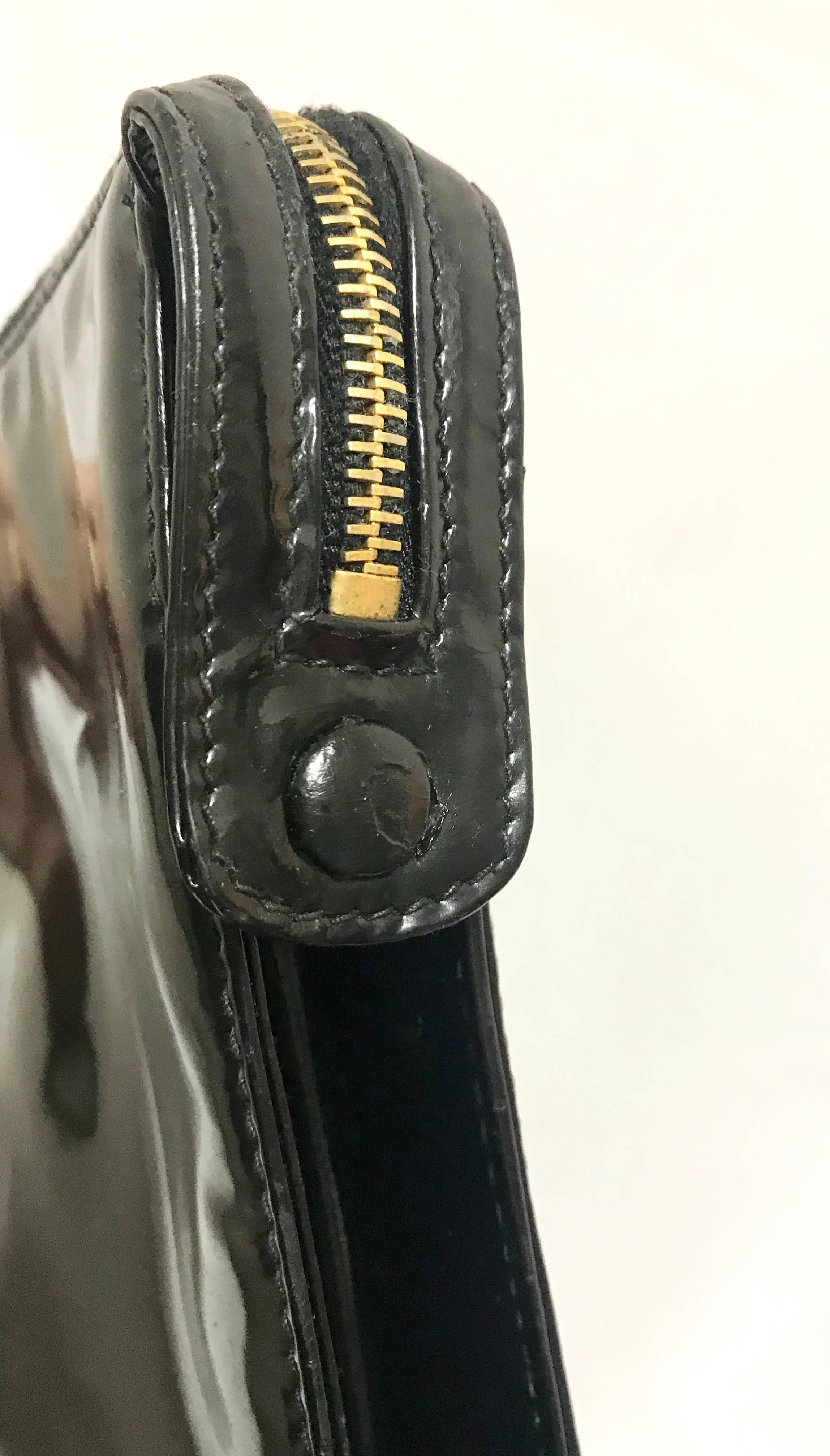 Chanel Vintage classic black patent enamel document bag / large clutch purse  For Sale 5