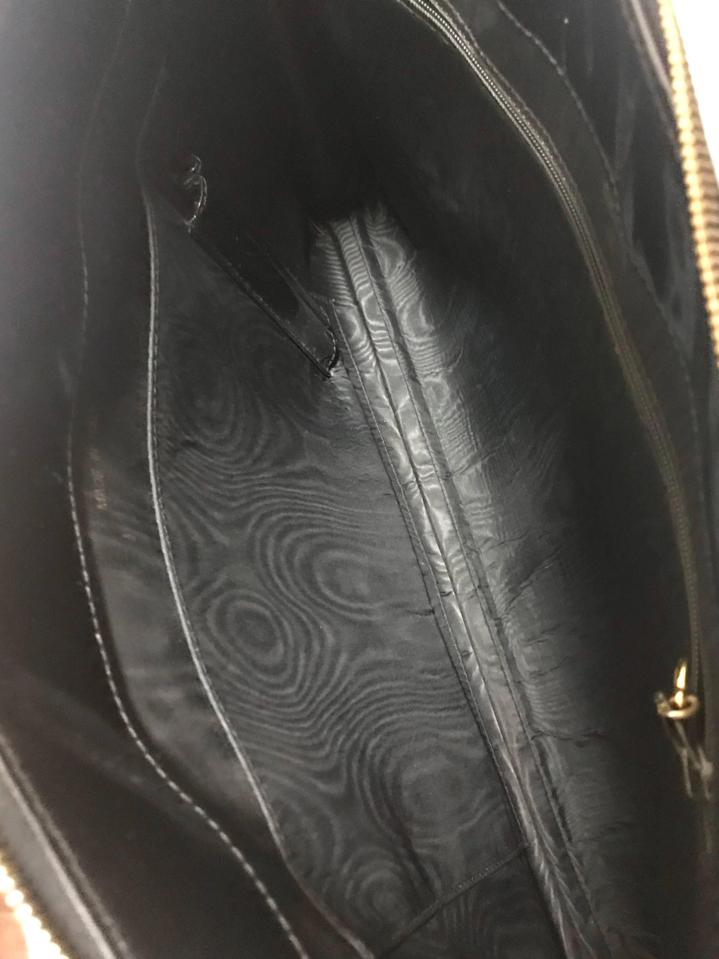 Chanel Vintage classic black patent enamel document bag / large clutch purse  For Sale 7